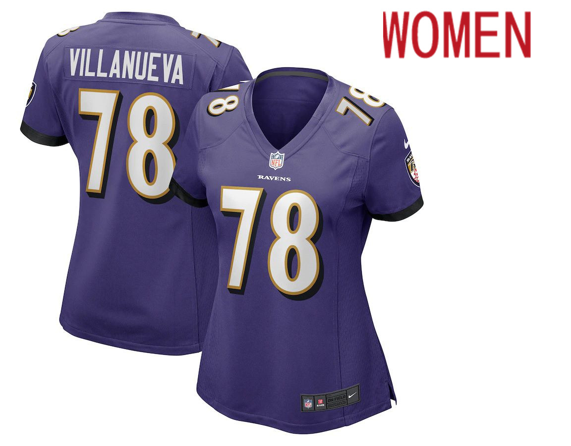 Women Baltimore Ravens #78 Alejandro Villanueva Nike Purple Game NFL Jersey